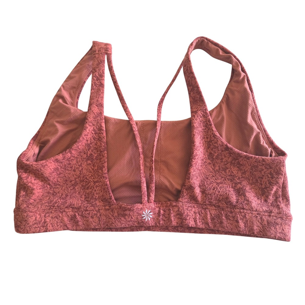 Athleta L Sports Bra Womens Rust Abstract Print Strappy Back Activewear